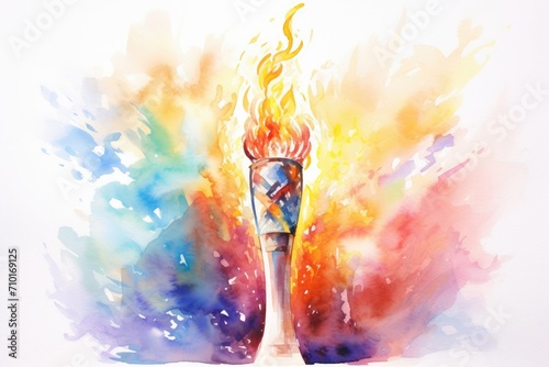 Fictional flame torch for a sports event in watercolor
