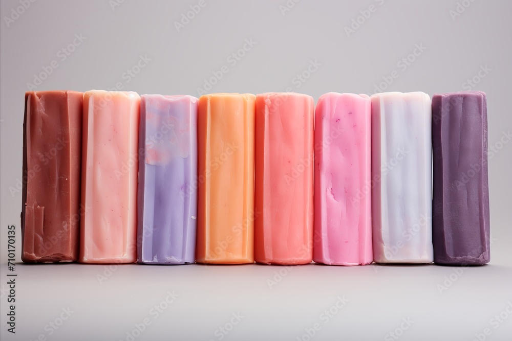 Multicolored natural soap bars on light background - premium quality handmade cleansing products