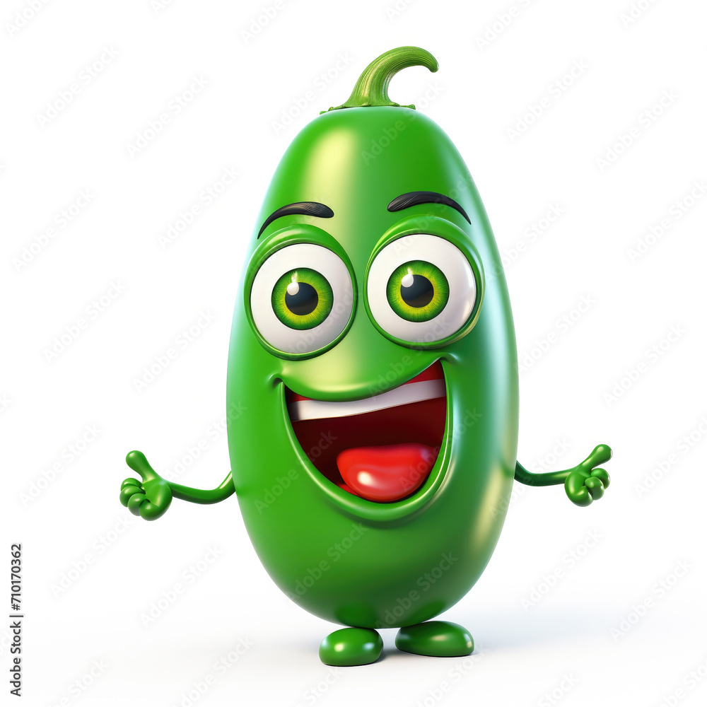 Cute Cartoon Jalapeño Character with Bog Eyes Isolated on a White Background Cute Cartoon Jalapeño Character with Bog Eyes Isolated on a White Background