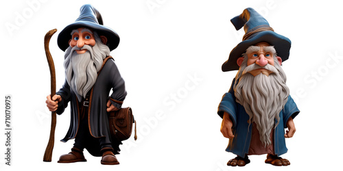PNG Set of 3d character old man mage isolated on transparent background