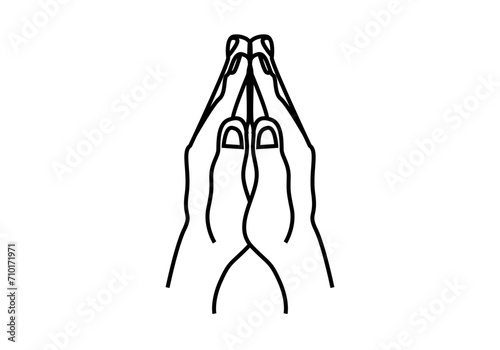 Icono negro de manos rezando en fondo blanco.