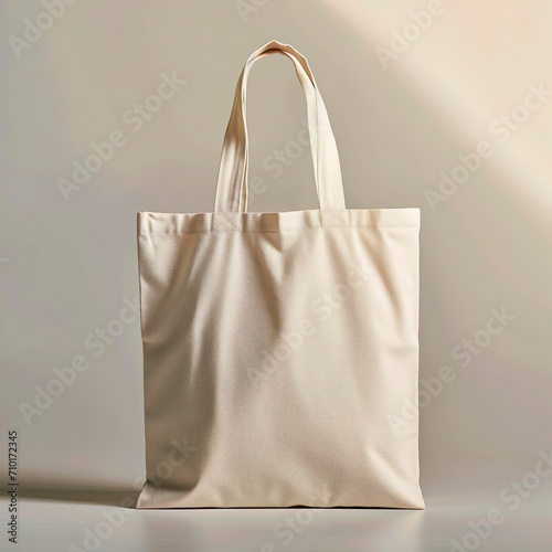 Beige fabric bag on light background
