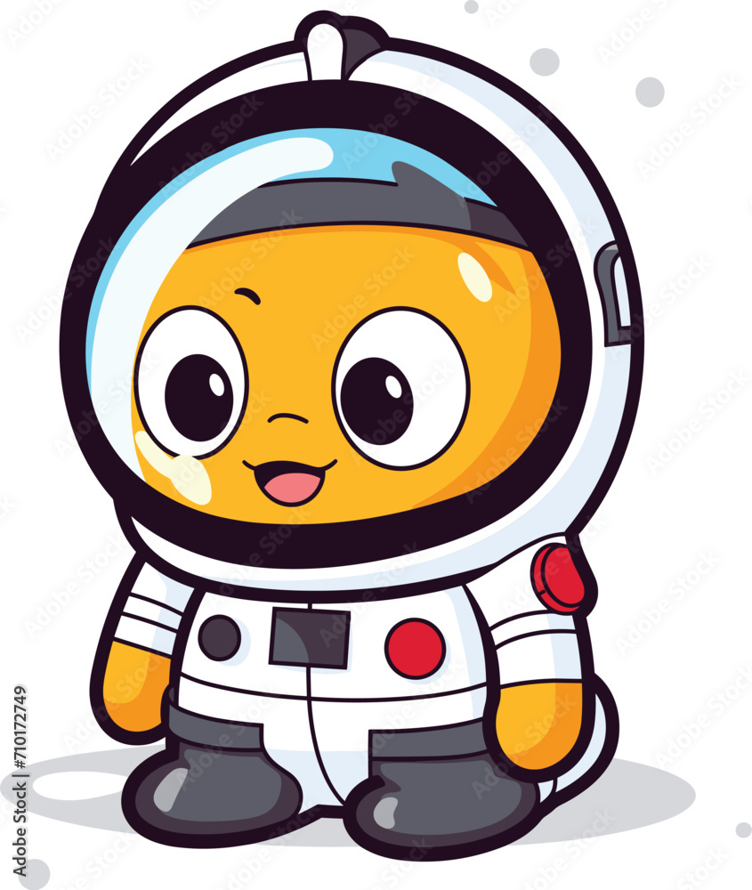 Cute orange character in astronaut suit smiling. Cartoon style spaceman with big eyes and happy face. Kids space theme, adorable astronaut vector illustration. Cute orange character in astronaut suit smiling. Cartoon style spaceman with big eyes and happy face. Kids space theme, adorable astronaut vector illustration.