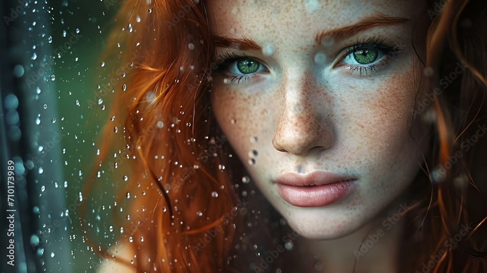 AI generated illustration of a beautiful woman with fiery red hair ...