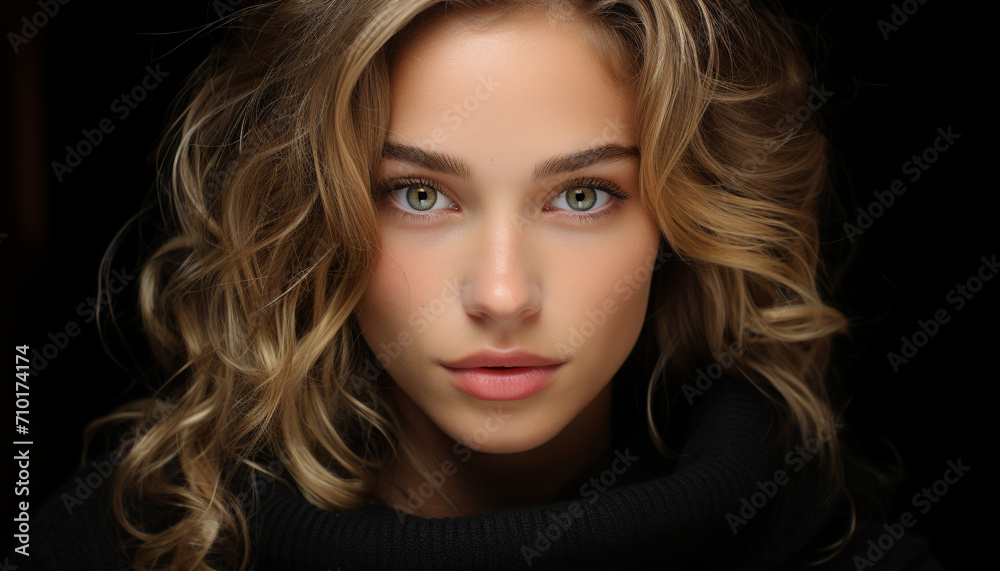 Fototapeta premium Beautiful woman with blond hair looking at camera generated by AI