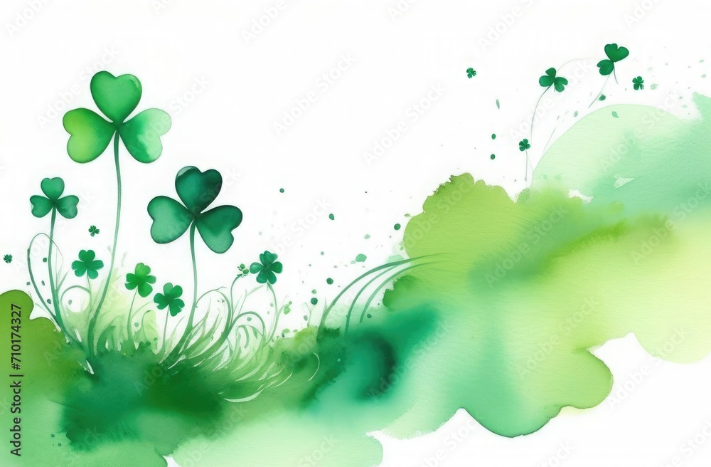 Banner with intertwined shamrocks, watercolor drawing, free space for text, background illustration for St. Patrick's Day Banner with intertwined shamrocks, watercolor drawing, free space for text, background illustration for St. Patrick's Day