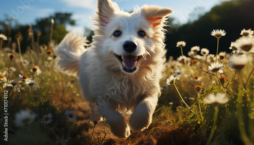 Cute puppy running in the meadow, enjoying nature generated by AI © Jemastock