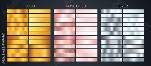 Gold rose gold and silver metallic gradients set template design