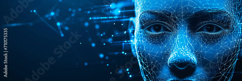 face recognition technology for identity verification and security, closeup with copy space