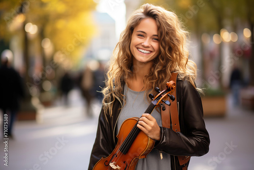 Smiling woman playing violin