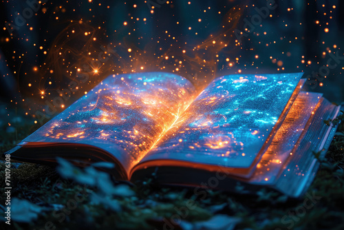 Vászonkép Glowing magical spell book
