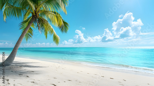 Turquoise Sea and beach with Palms