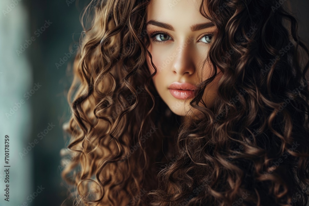 Beautiful brunette with long, shiny, curly hair. Beautiful brunette with long, shiny, curly hair.