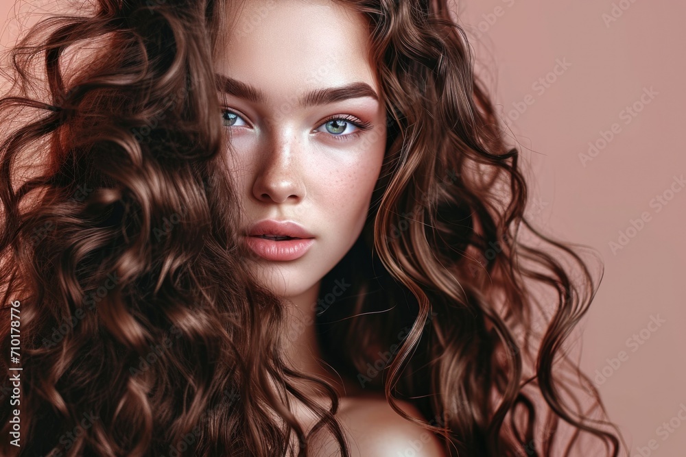 Beautiful brunette model with long, shiny, wavy hair. Beautiful brunette model with long, shiny, wavy hair.