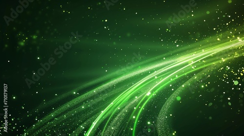 Green glowing shiny lines effect vector background. Luminous white lines of speed. Light glowing effect. Light trail wave, fire path trace line and incandescence curve twirl photo