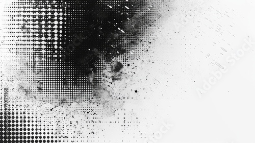 Halftone faded gradient texture. Grunge halftone grit background. White and black sand noise wallpaper. Retro pixilated vector backdrop © Orxan