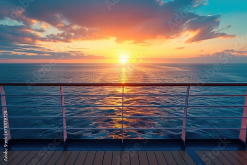 Stunning Ocean Sunset View from Cruise Ship Deck, Travel Concept photo