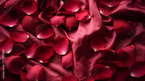 Rose petals on a bed, creating a romantic ambiance to celebrate Valentine's Day.