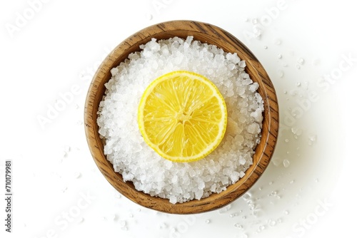 Citric acid crystals in wooden bowl, design element