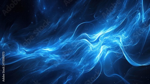 Blue glowing curves in space, computer generated abstract illustration