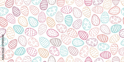 Easter eggs pattern. Color egg background. Easter symbol. Fabric Easter texture. Egg hunt vector illustration. Happy Easter day backdrop. Painted eggs print.