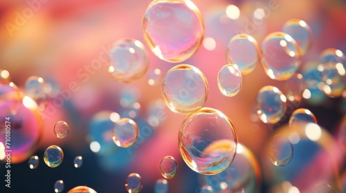 Close up of soap bubbles with colorful reflections. Can be used as backgrounds, relaxation themes. concept: wonder, simplicity, playfulness and joy.