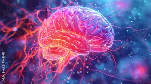 3D Illustration of human brain nerve tracts based on magnetic resonance imaging (MRI) data photo