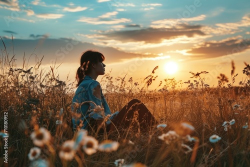 Woman enjoying freedom in summer sunset.
