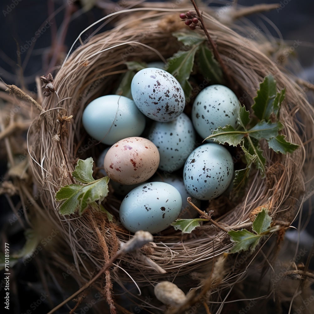 Osternest: Farbenfrohe Eier und natürliche Textur Osternest: Farbenfrohe Eier und natürliche Textur