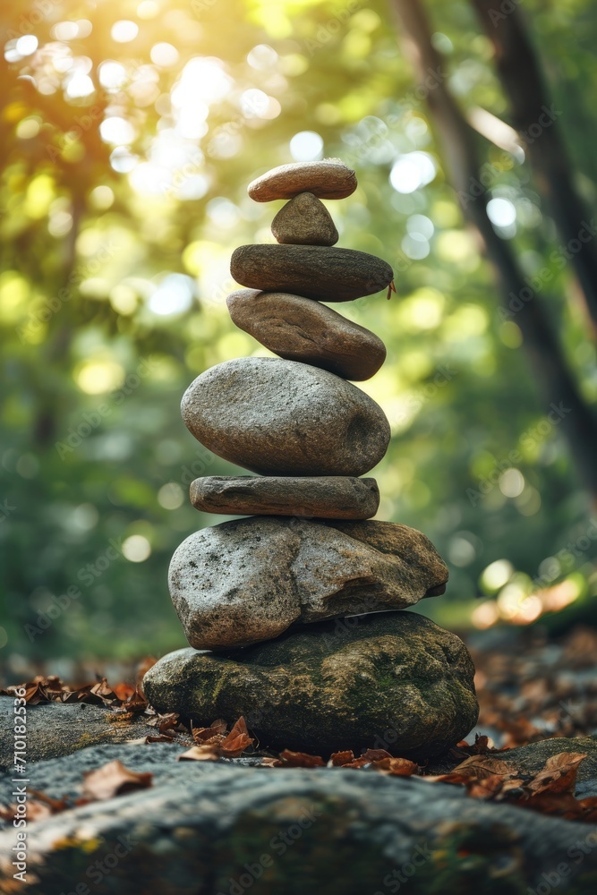 Stacked balance of stones in the forest Stacked balance of stones in the forest