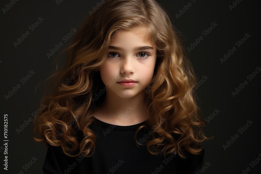 Portrait of a cute little girl with long curly hair. Studio shot. Portrait of a cute little girl with long curly hair. Studio shot.