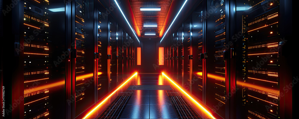 A large connection to the database server room. Fiber optic cable connected to the server A large connection to the database server room. Fiber optic cable connected to the server