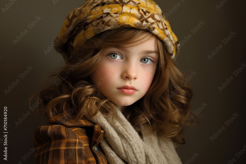 Portrait of a beautiful little girl in a warm hat and scarf. Portrait of a beautiful little girl in a warm hat and scarf.