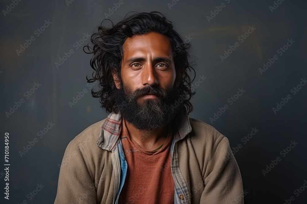 Portrait of a handsome bearded Indian man with long black hair and beard Portrait of a handsome bearded Indian man with long black hair and beard