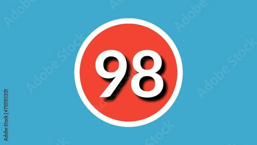 Number 98 sign symbol animation motion graphics in red white on blue  background, cartoon number video number for video elements