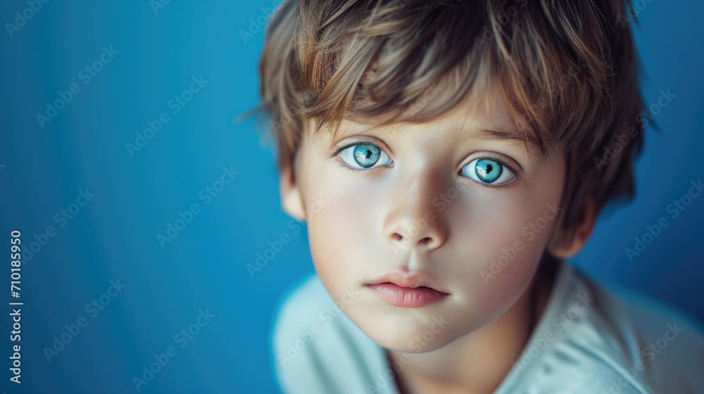 Portrait of a Young boy on blue studio background Portrait of a Young boy on blue studio background
