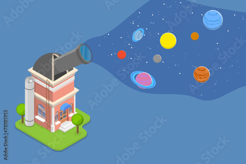 3D Isometric Flat Vector Illustration of Observatory, Astronomical Buildings to Observe the Sky