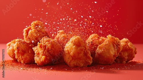 Golden and crispy, a tempting trio of fast food favorites - fried chicken wings, savory meatballs, and finger-licking goodness - perfect for satisfying snack cravings photo