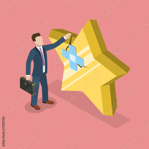3D Isometric Flat Vector Illustration of Fixing Customer Trust, Crisis Manager Repairing Client Credit Problem