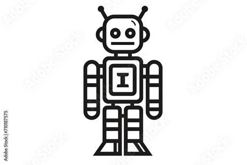 An intricately sketched robot, exuding a playful cartoon charm with its simplistic yet powerful design, captured in bold black and white lines that symbolize its technological prowess and evoke a sen