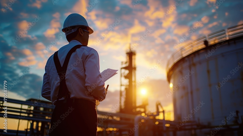 Foto de Silhouette of Engineer under inspection and checking oil