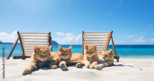 cats on the beach, ai generated. photo