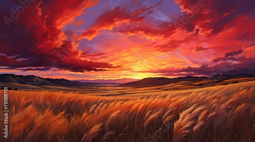 Dramatic Sunset Clouds Over Vibrant Wheat Field