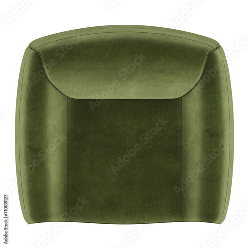 Photos green fabric lounge chair top view, 3d rendering, on transparent background