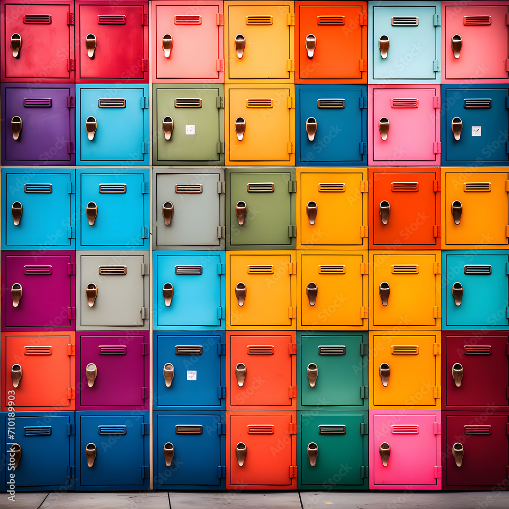Colorful mailboxes for service postal and correspondence. Locked postboxes.
