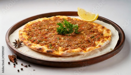 Delicious Turkish Lahmacun white background 