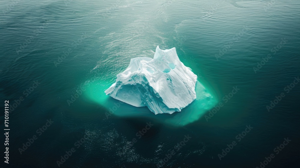 Fototapeta premium Amidst the serene arctic ocean, a magnificent iceberg stands tall, a reminder of nature's beauty and the inevitable effects of climate change