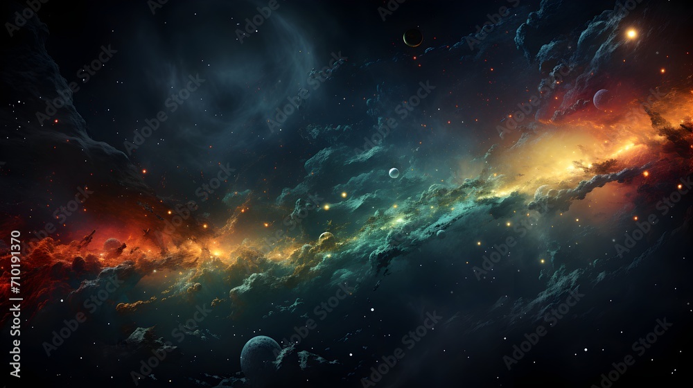 Cosmic Canvas Unfurled: Explore a universe ablaze with color, stars twinkling against nebulae's embrace
