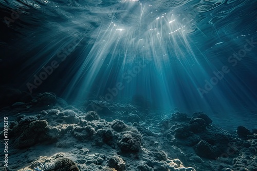 Nature's canvas is painted with ethereal hues as sunlight pierces through the tranquil underwater landscape