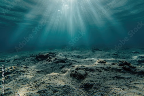 A mesmerizing view of the ocean floor, where sunlight dances through the crystal-clear aqua water, illuminating the vibrant reef and showcasing the awe-inspiring beauty of nature's underwater world © AiAgency